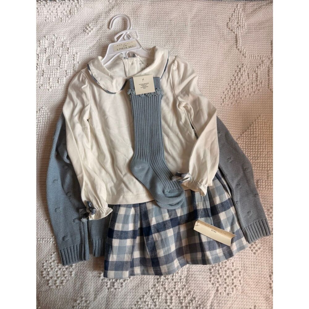 NWT Max Studio Kids 4pc Set 2T Plaid Cardigan